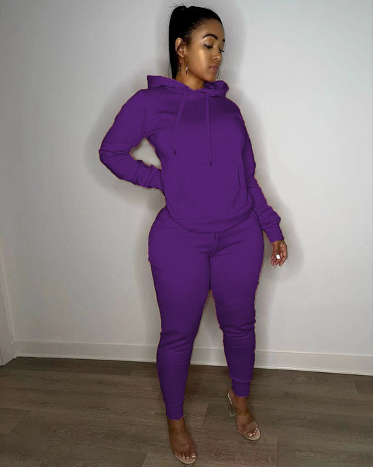 Damen nan tailliertes Hoodie- und Jogginghose-Set mit Kängurutasche, hohem Komfortbund und gerippten Knöchelbündchen Shop Nory