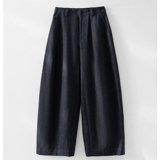 Damen Hochtaillierte weite Culotte-Hose aus Leinen‑Mix mit Bügelfalte und Eingrifftaschen Shop Nory