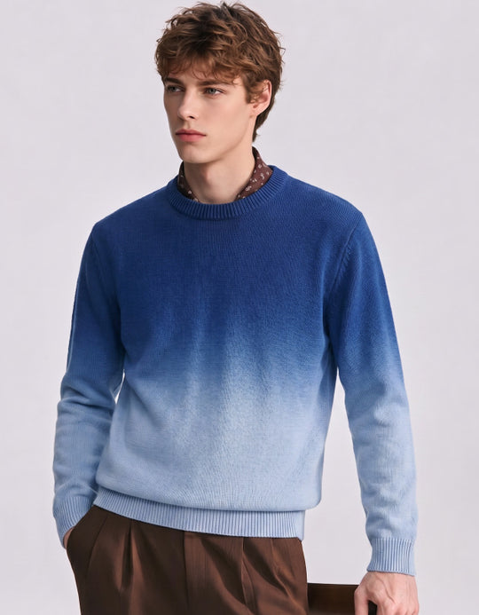 Herren Feinstrick-Pullover mit Dip-Dye-Effekt und Rundhalsausschnitt Shop Nory