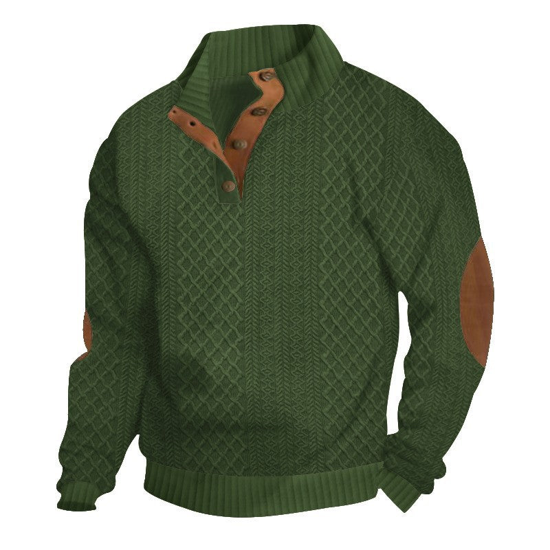 Herren Kabelstrick Troyer Pullover mit Stehkragen und Lederoptik-Ellbogen-Patches Shop Nory