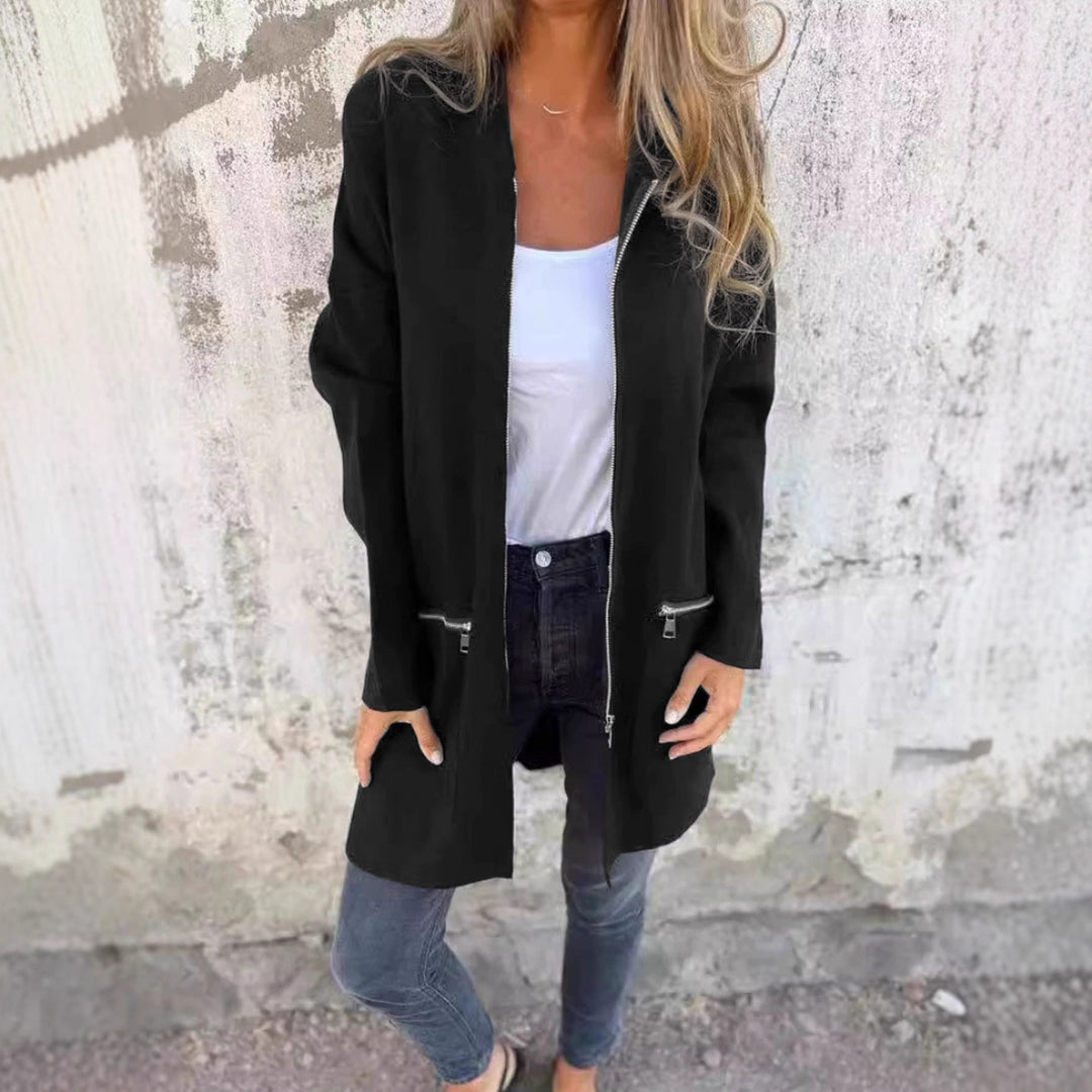 Damen Longline Oversize-Jacke mit durchgehendem Reißverschluss und Zipper-Taschen Shop Nory