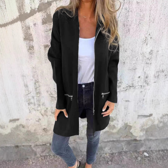 Damen Longline Oversize-Jacke mit durchgehendem Reißverschluss und Zipper-Taschen Shop Nory