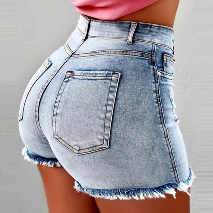 Damen High-Waist Denim-Shorts mit fransigem Saum