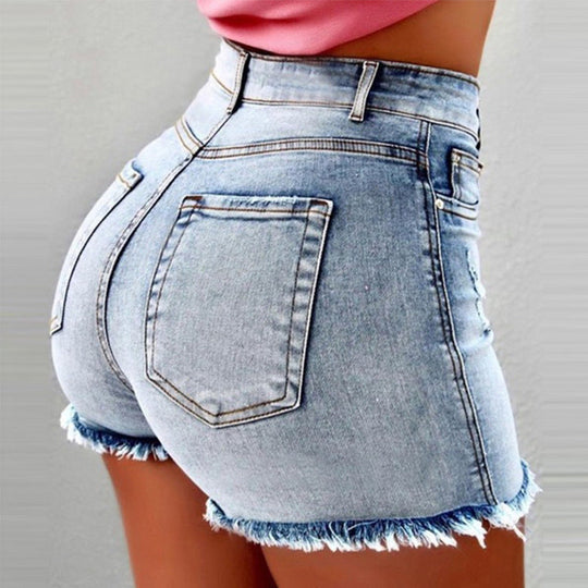 Damen High-Waist Denim-Shorts mit fransigem Saum