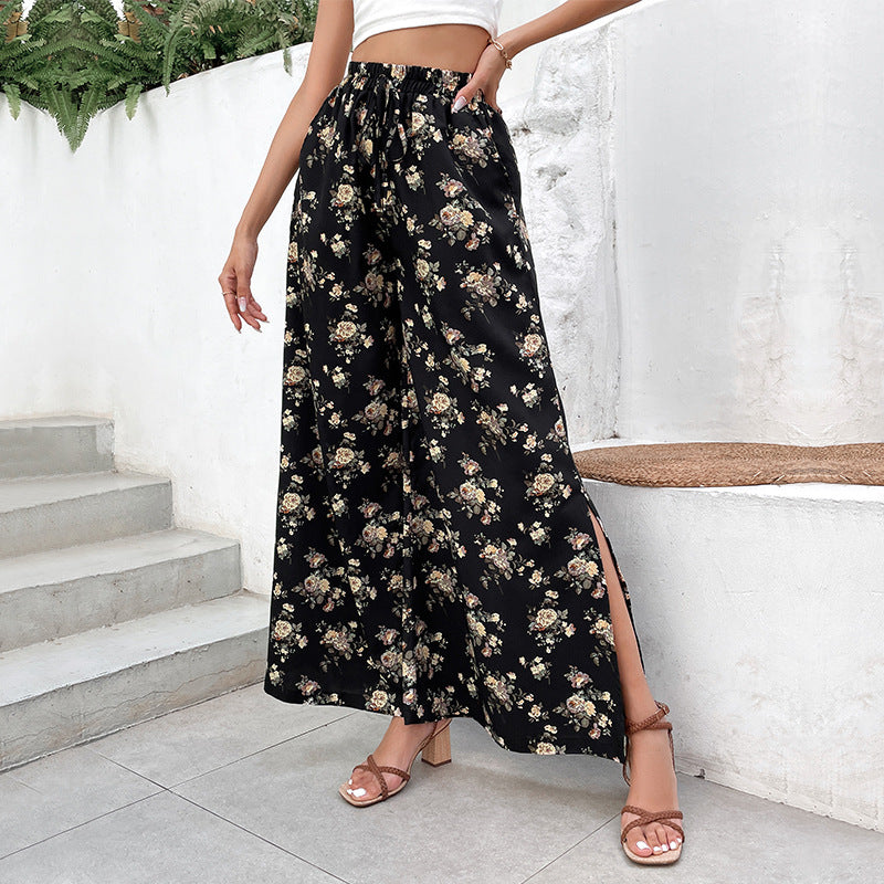 Damen Leichte Palazzo-Hose aus Viskosemix mit Gummibund, Tunnelzug und seitlichen Beinschlitzen Shop Nory