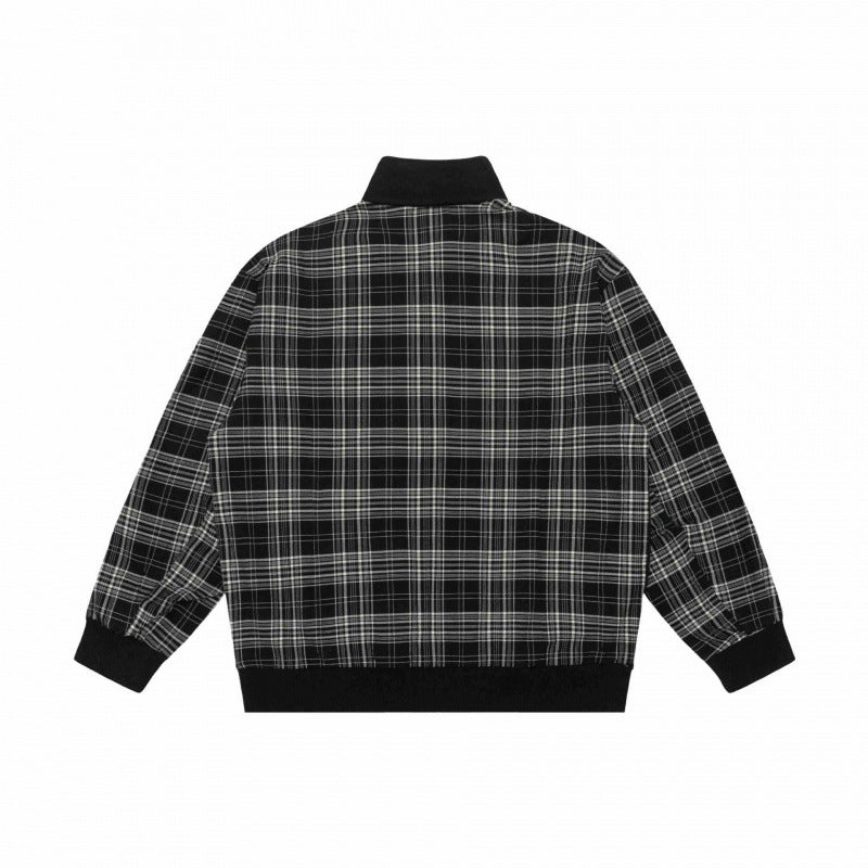 Unisex Kurz geschnittene Zip-Jacke im Boxy-Style mit Karo-Ärmeltape und Stehkragen Shop Nory