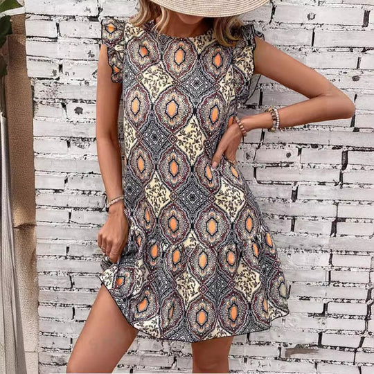Damen kurzes Sommerkleid mit Rüschendetails Shopnory