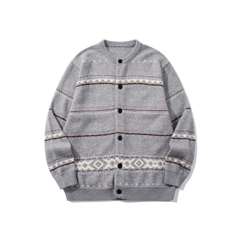 Unisex Jacquard‑Strickcardigan im Boxy‑Cut mit Rundhals und Knopfleiste Shop Nory