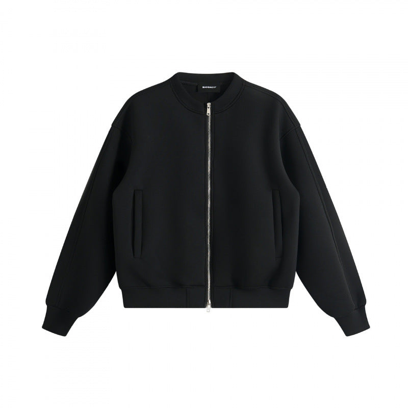 Unisex Boxy-Zip-Bomberjacke aus French-Terry mit verdeckten Eingrifftaschen und geripptem Saum Shop Nory