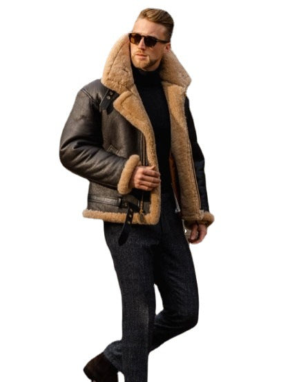 Herren Lammfelljacke mit Taschen und robustem Material