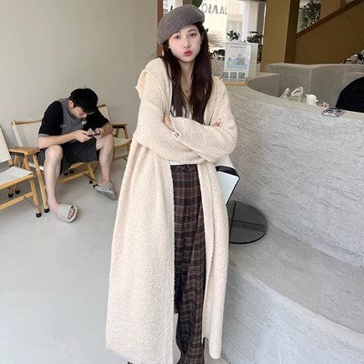 Damen Langer Teddy-Fleece-Mantel mit Kapuze, überschnittener Schulter und weich fallender A-Linie Shop Nory