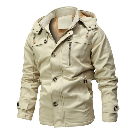 Herren Parka-Jacke mit Kapuze, Thermofutter und Metallknöpfen Shop Nory