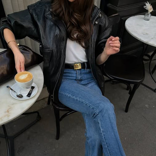 Damen Gerade geschnittene Jeans mit hoher Taille, rohem Saum und leichtem Bootcut Shop Nory