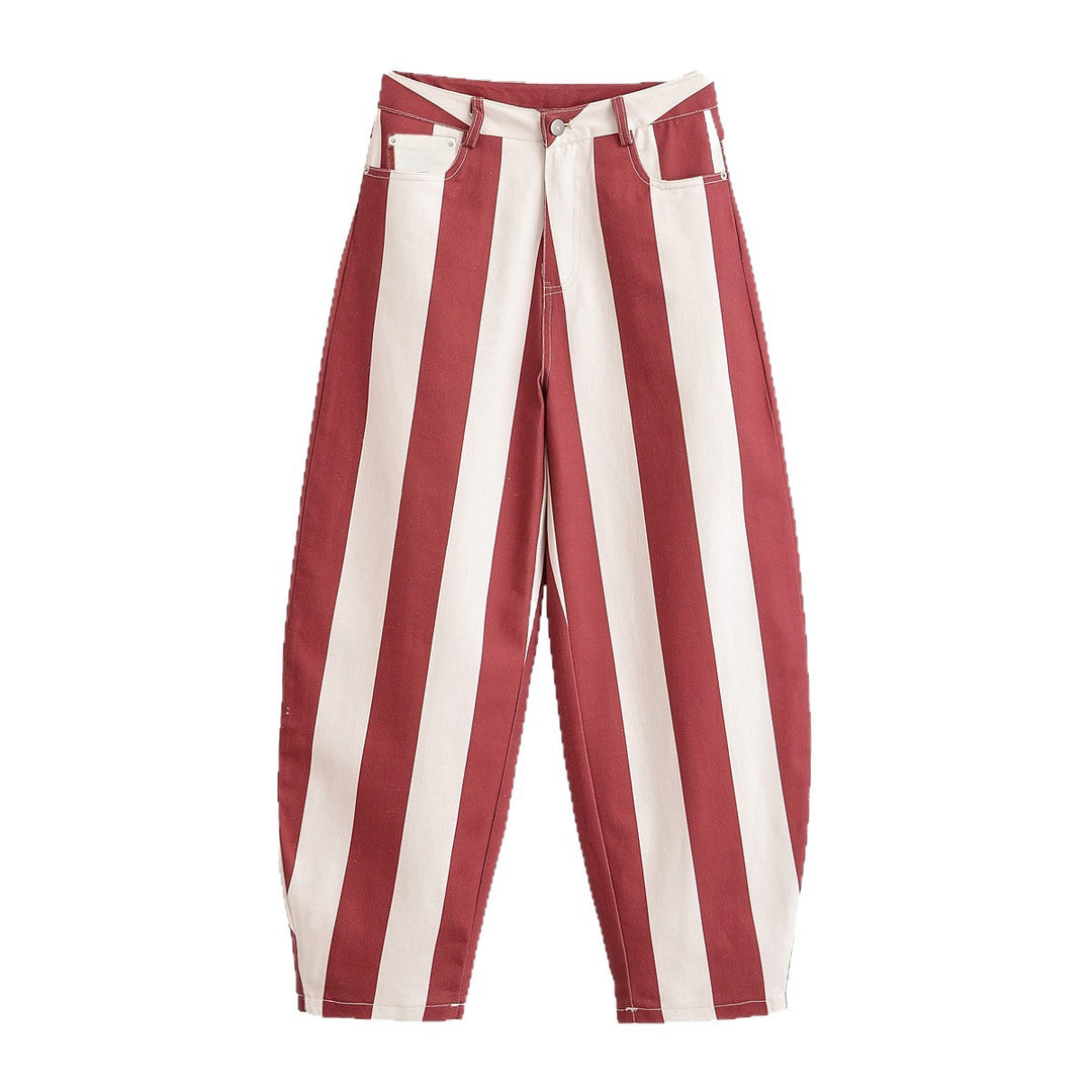 Damen Weite High‑Waist‑Hose mit maritimen Blockstreifen und tapered Bein Shop Nory