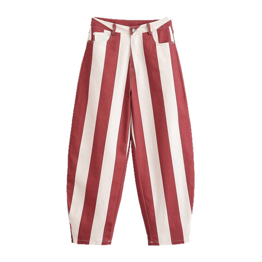 Damen Weite High‑Waist‑Hose mit maritimen Blockstreifen und tapered Bein Shop Nory