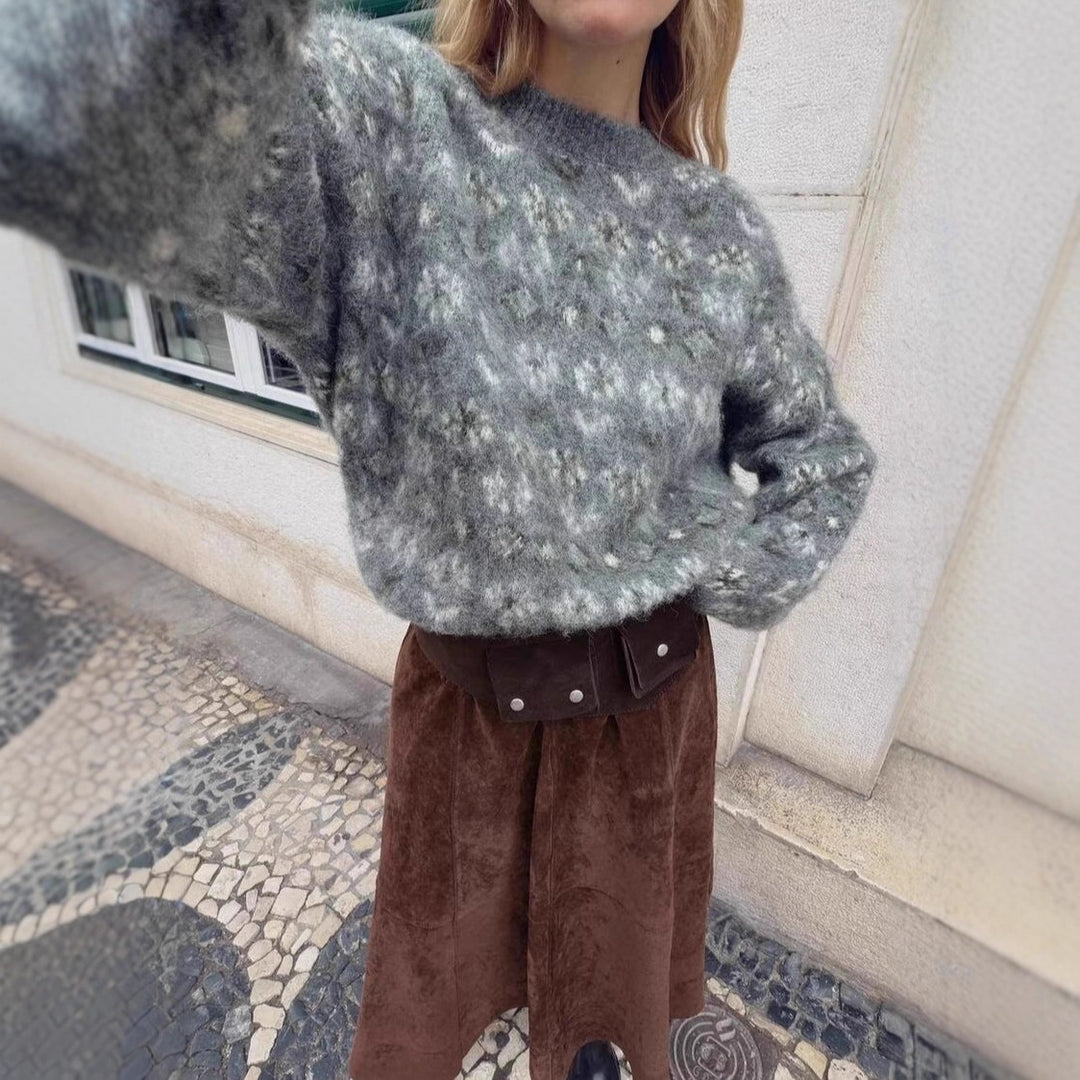 Damen Oversize Jacquard-Pullover aus weichem Mohair‑Mix mit Rundhalsausschnitt Shop Nory