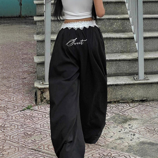 Damen nan Loungewear Schlafhose mit mehrlagigen Volants, elastischem Spitzenbund und weitem Bein Shop Nory