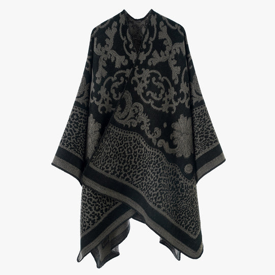 Damen Jacquard‑Wollmix Capeponcho mit Barock‑ und Animalmuster Shop Nory