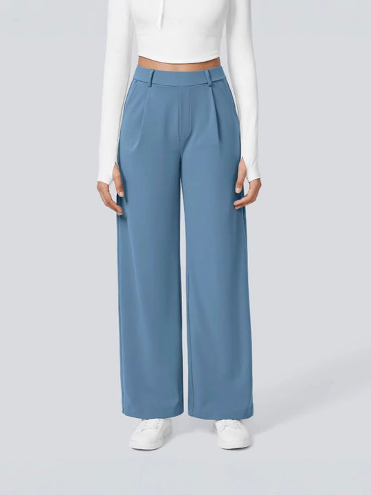 Damen Elegante High‑Waist Palazzo‑Hose mit vorderen Bundfalten und Eingrifftaschen Shop Nory