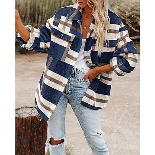 Damen Oversize-Karo-Hemdjacke mit Brusttaschen und weichem Flanell Shop Nory