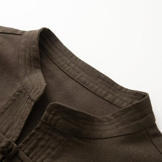 Damen Weite Hemdblusenjacke mit Mandarinkragen und Knotenverschlüssen Shop Nory
