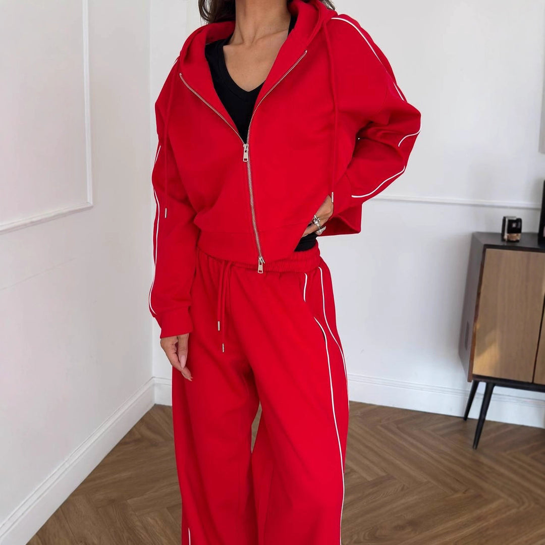 Damen Lässiges zweiteiliges Lounge-Set mit oversized Zipjacke und weitem Kordelzug-Hosenbund Shop Nory