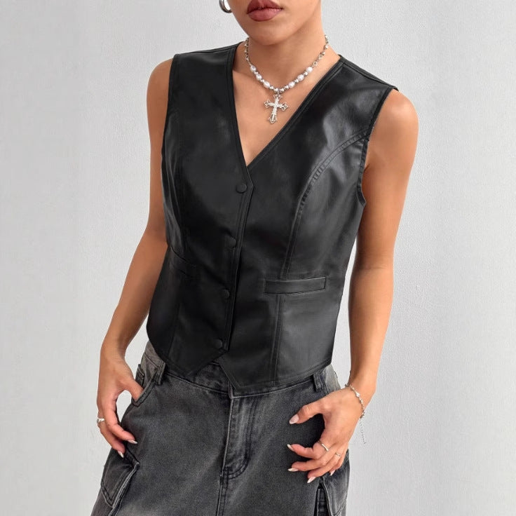 Damen Lederweste mit modernen Details und elegantem Schnitt Shopnory