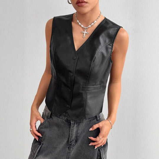 Damen Lederweste mit modernen Details und elegantem Schnitt Shopnory