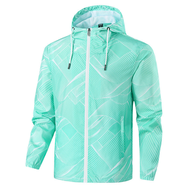 Herren Leichte Kapuzen-Windbreakerjacke mit grafischem Allover-Print und Packfunktion Shop Nory