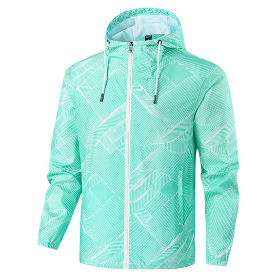 Herren Leichte Kapuzen-Windbreakerjacke mit grafischem Allover-Print und Packfunktion Shop Nory