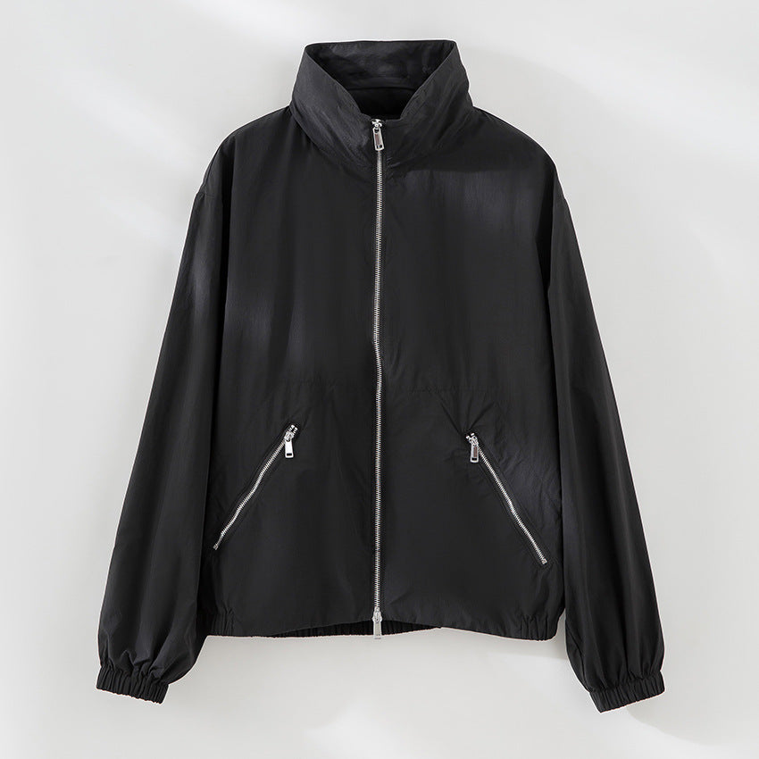 Damen Leichte Nylon-Utility-Jacke mit Stehkragen, Reißverschlusstaschen und elastischem Saum Shop Nory