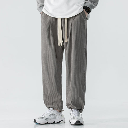 Herren Locker geschnittene Cordhose mit breitem Bein, elastischem Bund und dekorativem Kordelzug Shop Nory