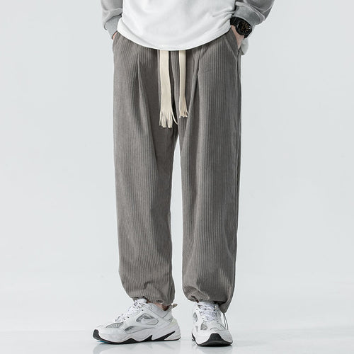 Herren Locker geschnittene Cordhose mit breitem Bein, elastischem Bund und dekorativem Kordelzug Shop Nory