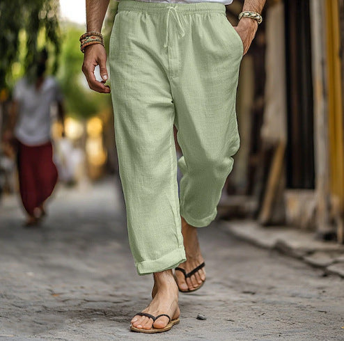 Herren lässige Leinen-Joggerhose mit elastischem Tunnelzugbund, seitlichen Eingrifftaschen und aufrollbarem Saum Shop Nory
