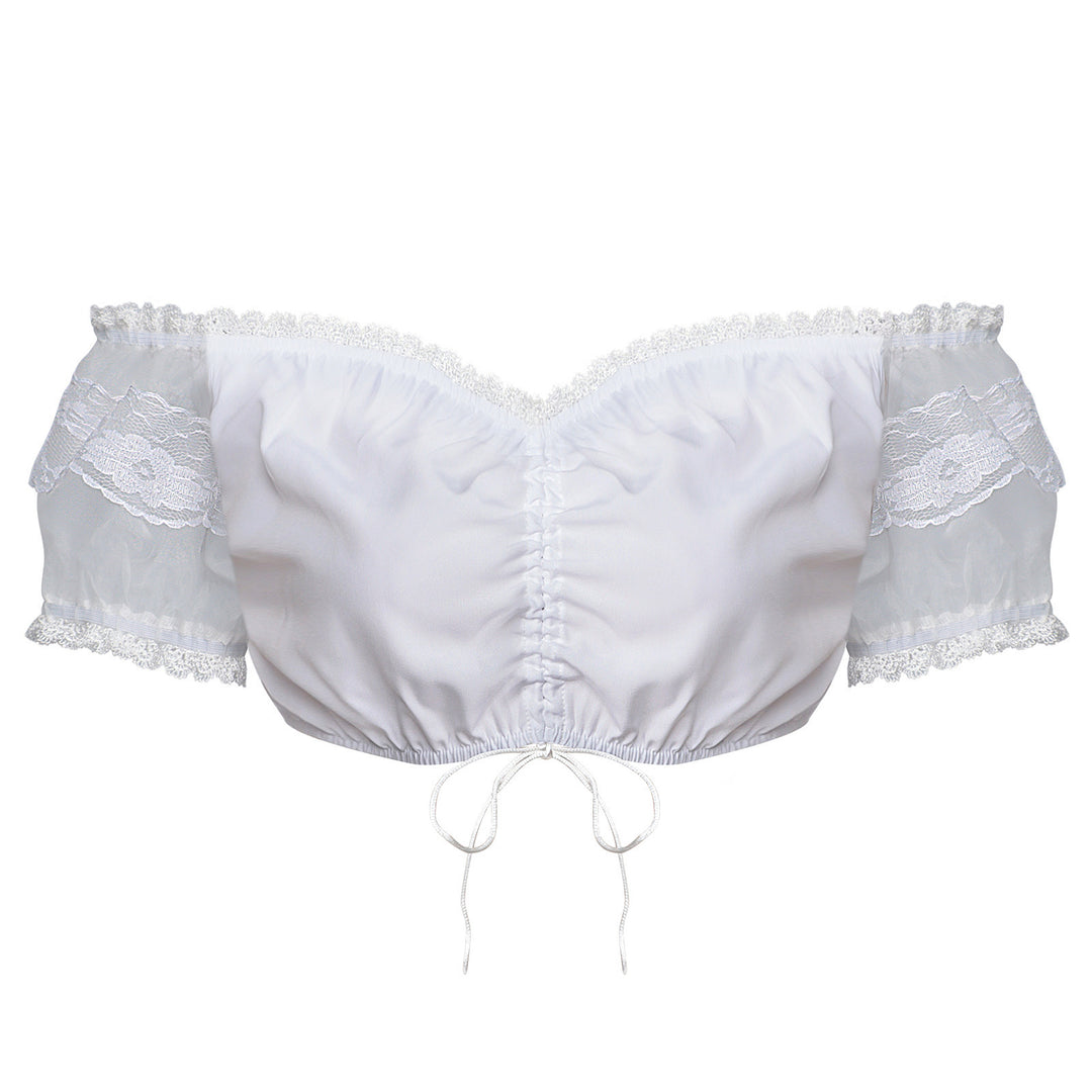 Damen nan kurz geschnittene Rüschenbluse im Dirndlstil mit Schnürung Shop Nory