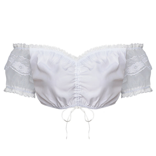 Damen nan kurz geschnittene Rüschenbluse im Dirndlstil mit Schnürung Shop Nory