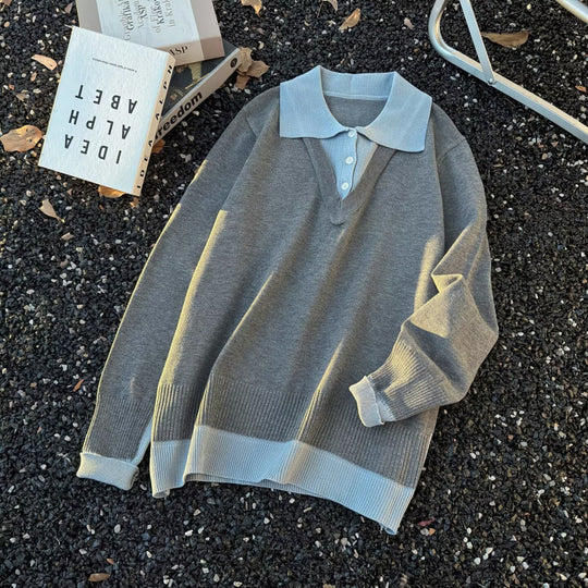 Damen Oversized Polo-Feinstrickpullover mit Kontrastkragen und geripptem Saum Shop Nory