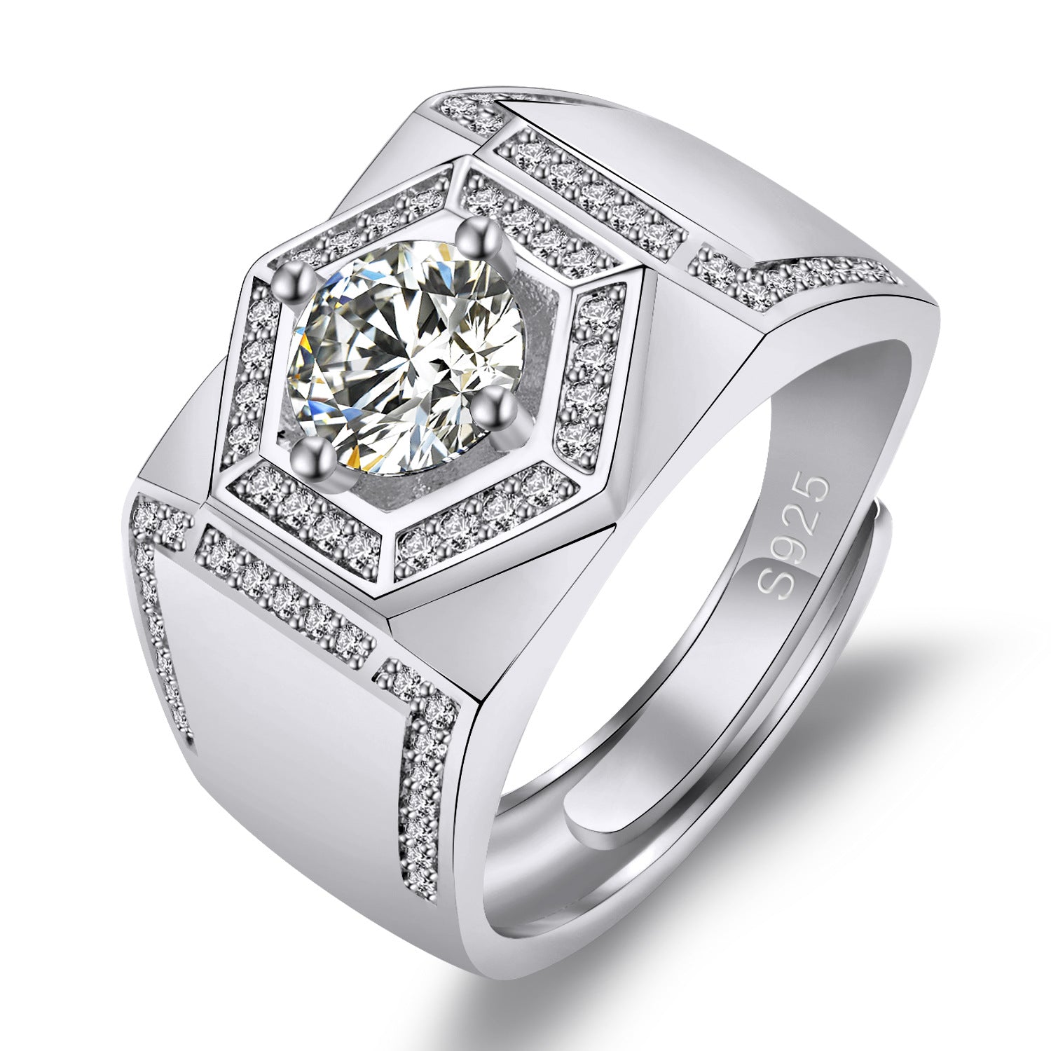 Damenring mit hexagonalem Design und funkelndem Zirkonia-Besatz Shop Nory