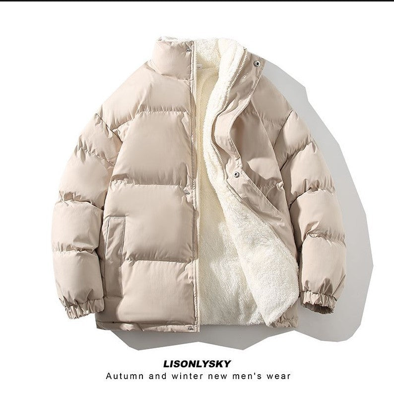 Herren gefütterte Winter-Steppjacke mit Teddyfutter, hohem Stehkragen und verdeckter Druckknopfleiste Shop Nory