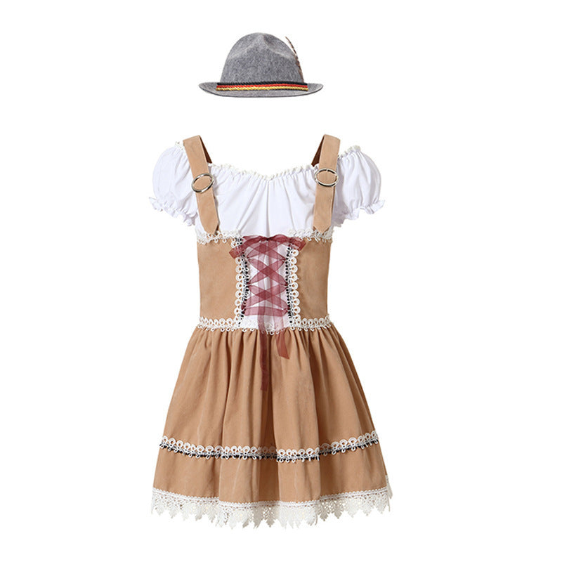 Damen nan bayerisch inspiriertes Minikleid mit geschnürter Korsage, Carmenbluse und Filzhut Shop Nory