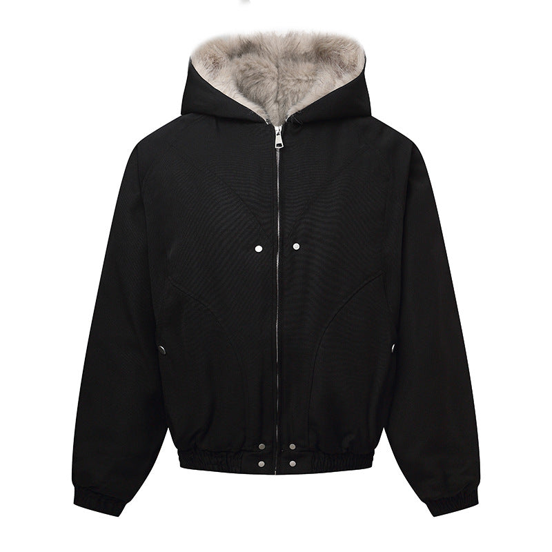 Unisex Kapuzenblouson mit wärmendem Teddyfutter, elastischem Saum und verdeckter Knopfleiste Shop Nory