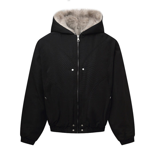 Unisex Kapuzenblouson mit wärmendem Teddyfutter, elastischem Saum und verdeckter Knopfleiste Shop Nory