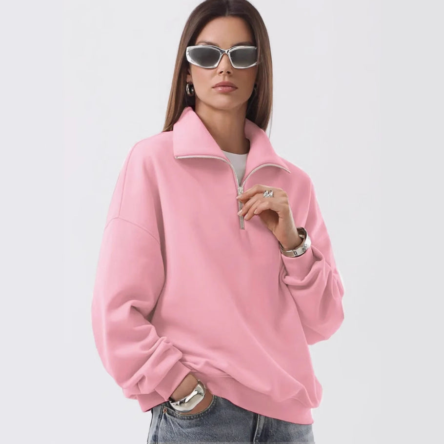 Unisex Relax-Halbzip-Sweatshirt mit hohem Stehkragen, Raglanärmeln und leicht angerauter Innenseite Shop Nory