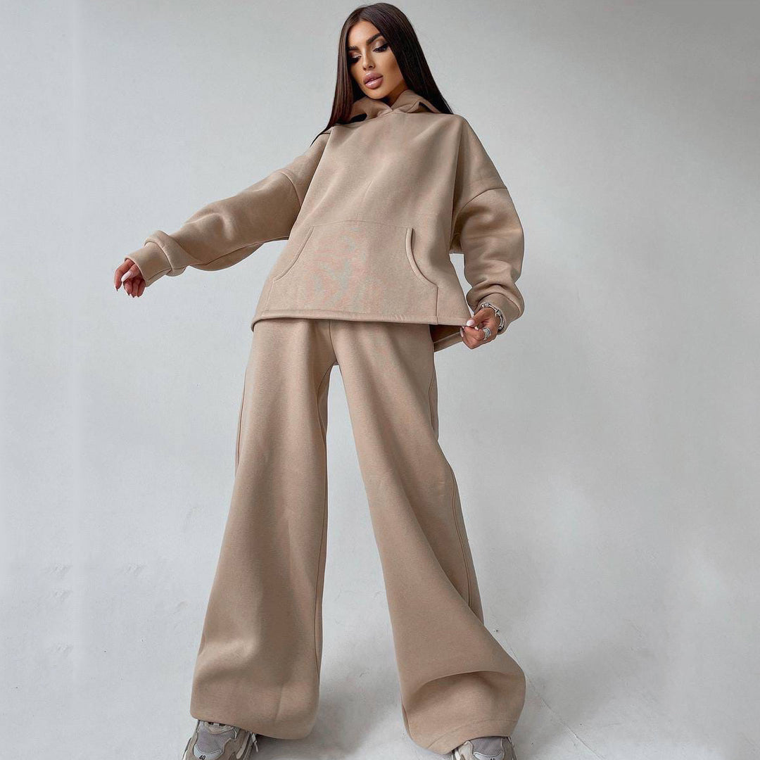 Damen zweiteiliges Lounge-Set mit sculpting High Waist Palazzohose und oversized Kapuzenhoodie Shop Nory