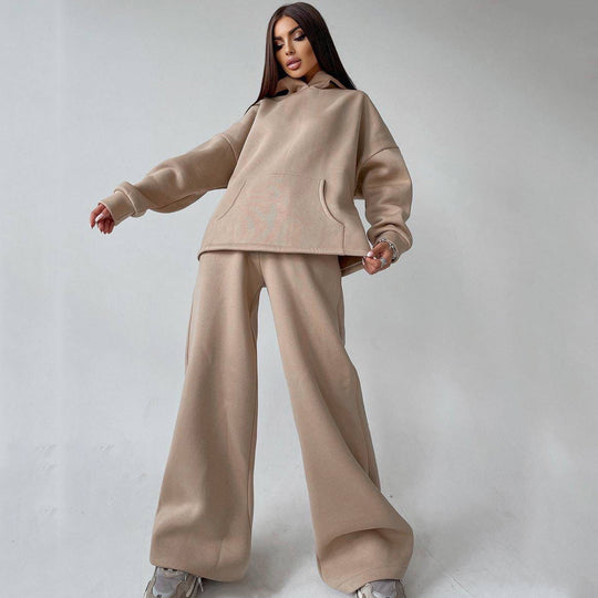Damen zweiteiliges Lounge-Set mit sculpting High Waist Palazzohose und oversized Kapuzenhoodie Shop Nory