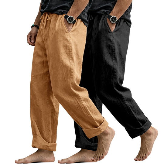Herren Leinenmix-Loungehose mit elastischem Bund, Kordelzug und lockerer Passform Shop Nory