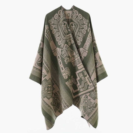 Damen Oversize-Jacquardponcho im Kimono-Stil mit grafischem Medaillonmotiv Shop Nory