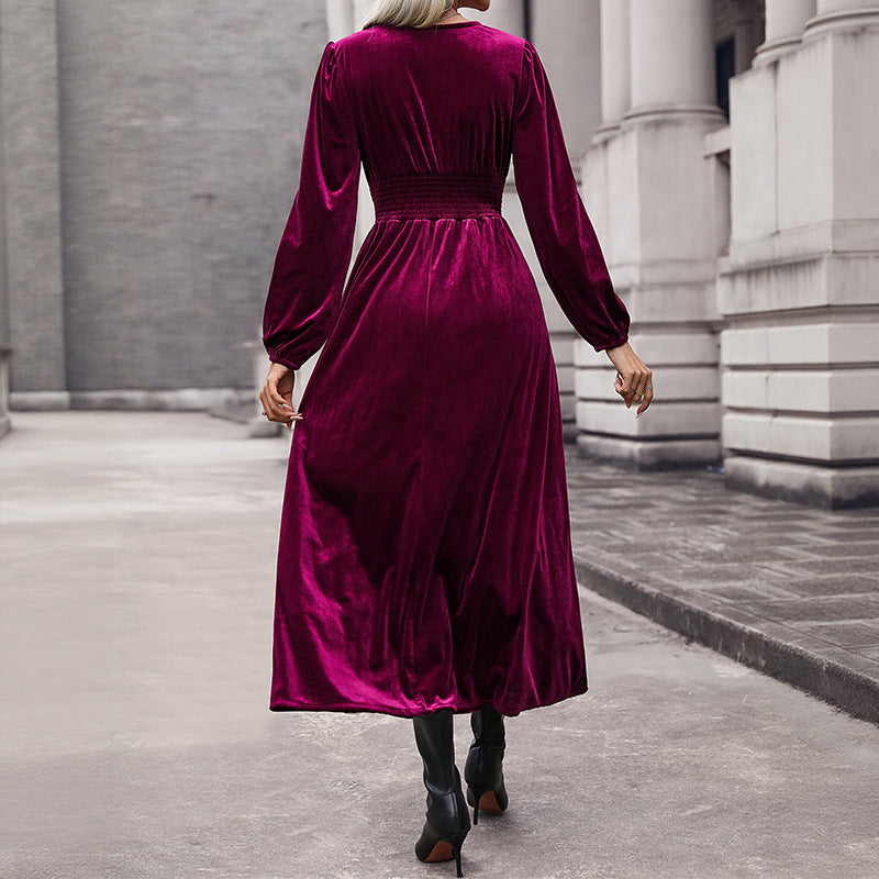 Damen Samt-Maxikleid mit V-Ausschnitt und Empire-Taille Shop Nory