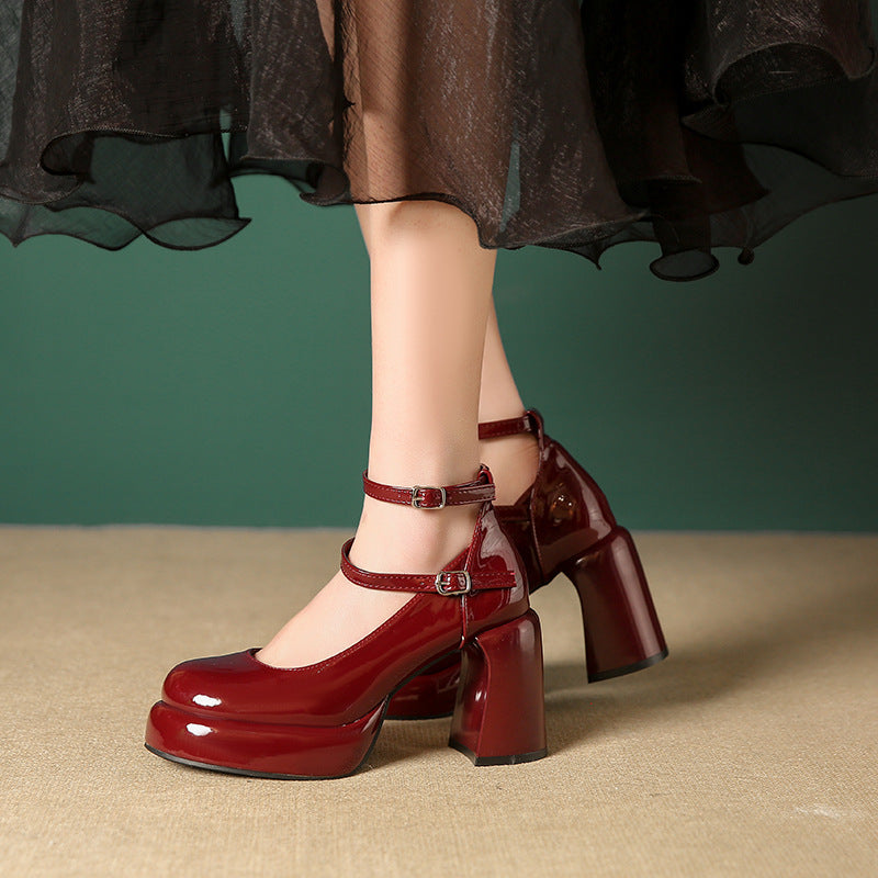 Damen Elegante Blockabsatz-Pumps mit verstellbarem Riemen