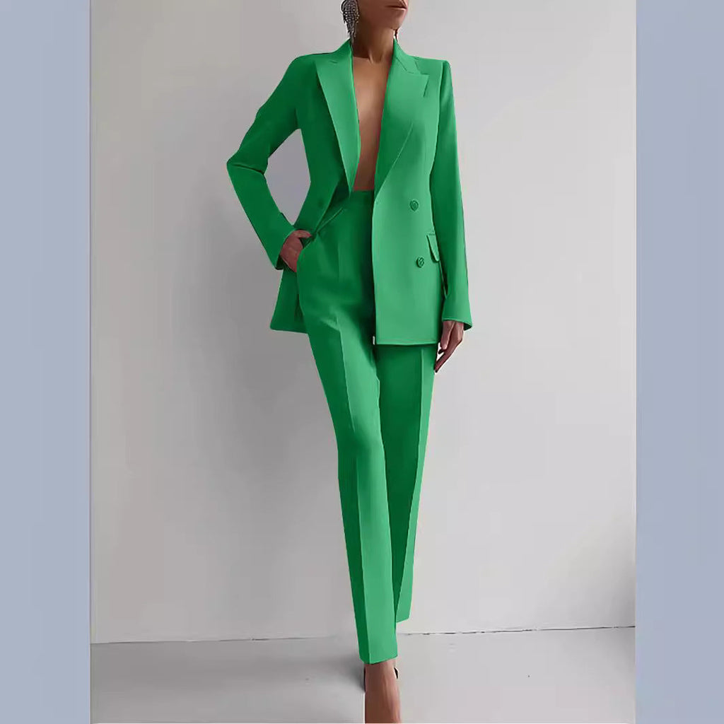 Damen elegantes Zweiteiler-Anzug-Set mit tailliertem Blazer und schmalen Hosen